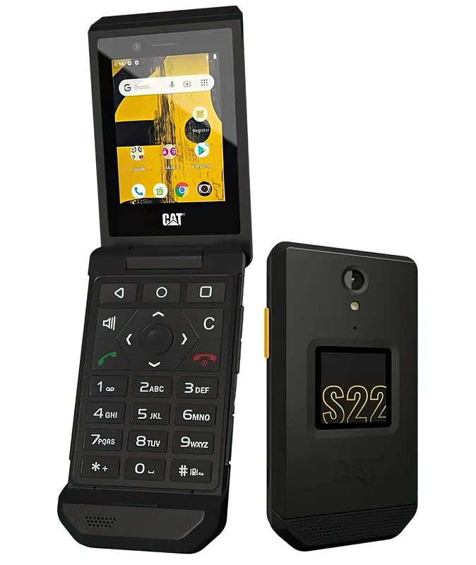 CAT S22 Flip open and closed, showing the 2.8-inch touchscreen and the cover display