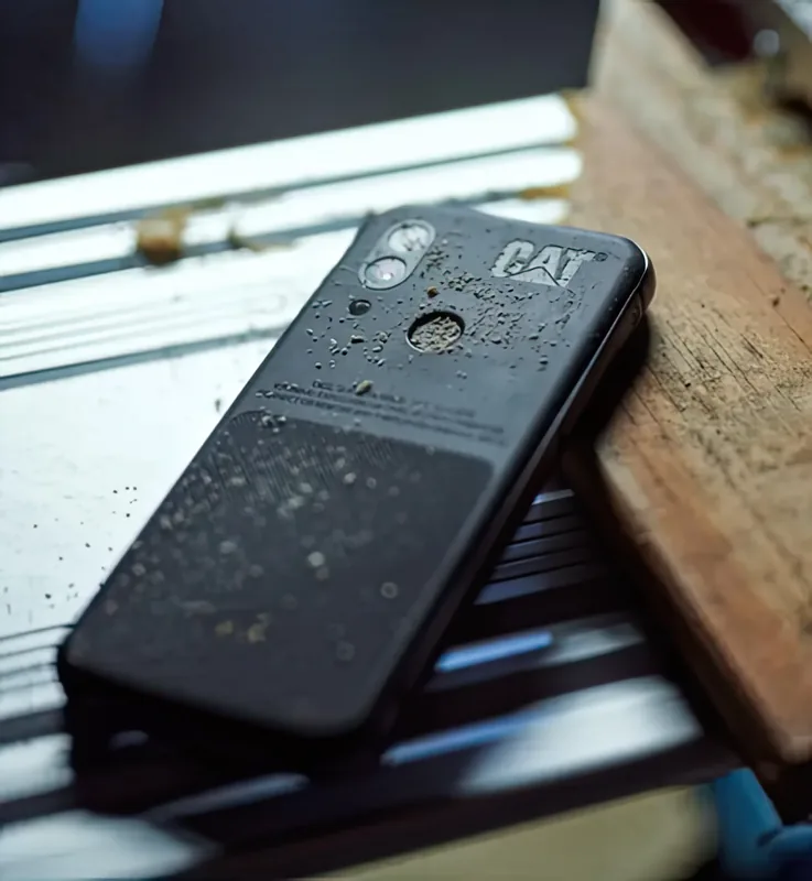 On a workbench covered in sawdust and grit