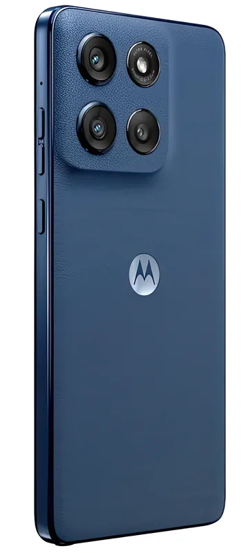 The textured back at an angle, with the four-ring camera module