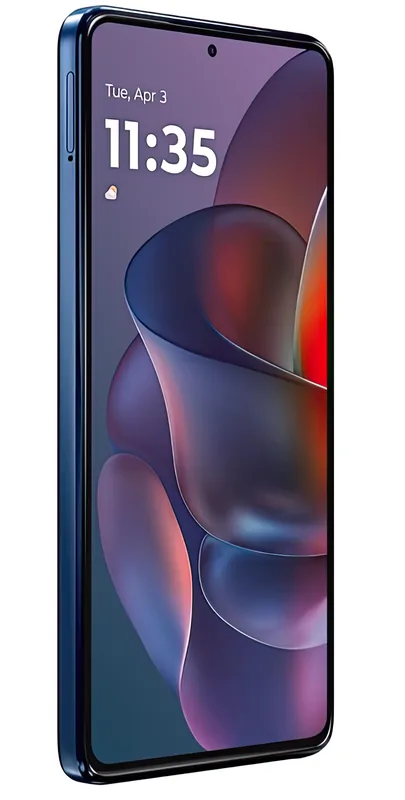 The display seen at an angle, showing how far the glass curves at the edges