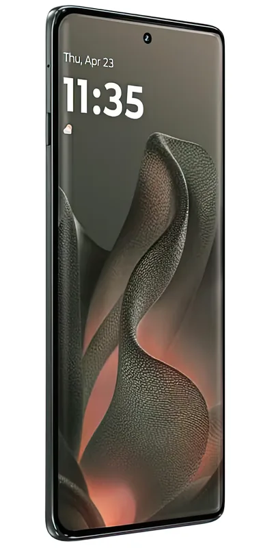 The quad-curved display seen at an angle, showing how far the glass wraps