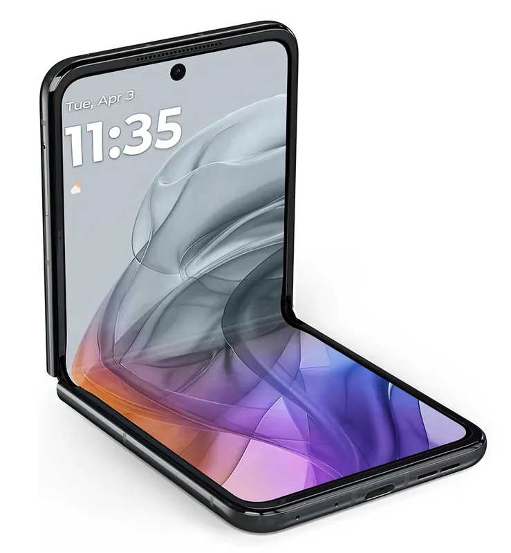 Opened partway, showing the 6.9-inch main display and the hinge mid-travel