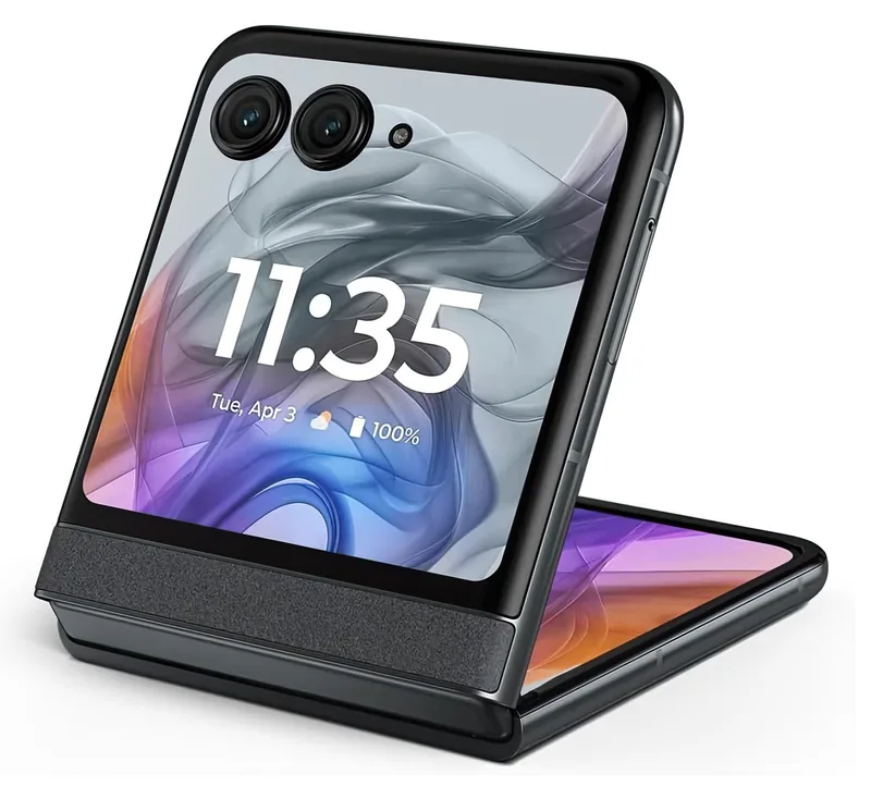 Stood up in tent position — the way the phone becomes its own tripod