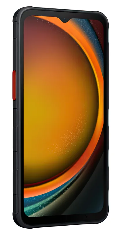 The 6.6-inch screen at an angle, with the red programmable hot key on the side